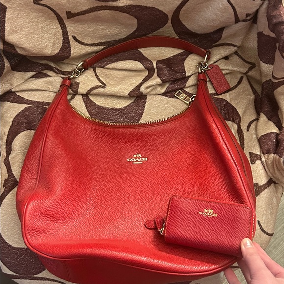 Coach Handbags - Coach East/West Harley Hobo bag AND wallet SET in red pebbled leather — EUC